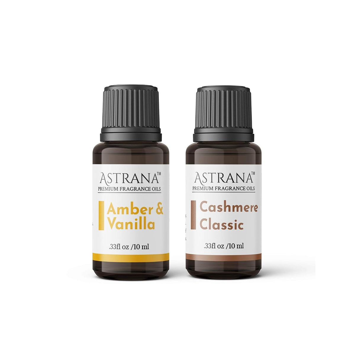 Astrana Amber Vanilla & Cashmere Classic Fragrance Oils - 2 Bottles 0.33 oz / 10ml each, Premium Scented Oils - Blend of Bergamot, Orange Flower, Jasmine, Patchouli, Amber, Sandalwood and Musk